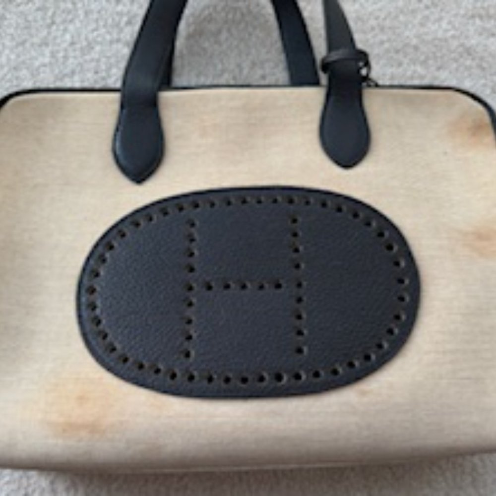 Vintage pre-loved Hermes canvas bag and leather trim and logo